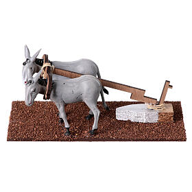 Plough pulled by two donkeys, 10x20x10 cm, for 8 cm Nativity Scene