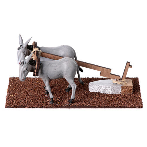 Plough pulled by two donkeys, 10x20x10 cm, for 8 cm Nativity Scene 1