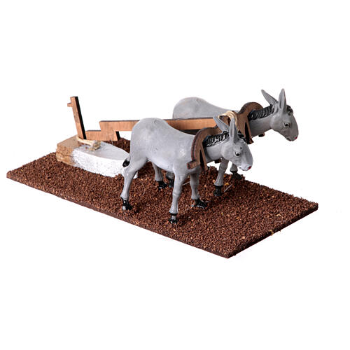 Plough pulled by two donkeys, 10x20x10 cm, for 8 cm Nativity Scene 3