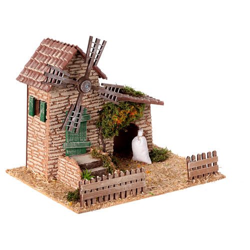 Windmühle mit beweglichem Windrad, Krippenzubehör, rustikaler Stil, für 8 cm Figuren, 25x30x25 cm 3