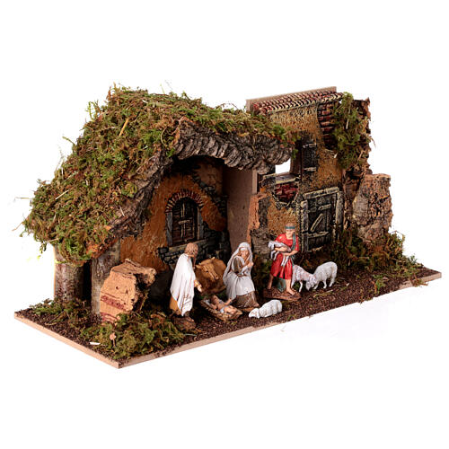Stable of 25x50x25 cm with Moranduzzo Nativity, plaster house, for characters of 10 cm 5