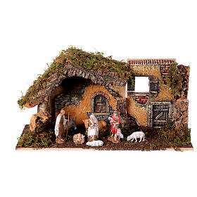 Stajenka 25x50x25 cm, postacie sceny Narodzenia Pańskiego Moranduzzo, ruiny domu z gipsu, szopka 10 cm