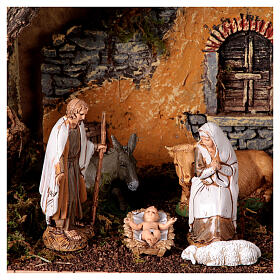 Stajenka 25x50x25 cm, postacie sceny Narodzenia Pańskiego Moranduzzo, ruiny domu z gipsu, szopka 10 cm