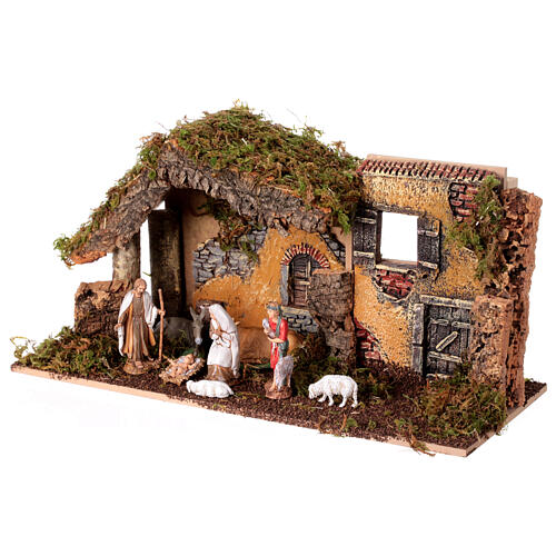 Stajenka 25x50x25 cm, postacie sceny Narodzenia Pańskiego Moranduzzo, ruiny domu z gipsu, szopka 10 cm 3