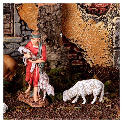Stajenka 25x50x25 cm, postacie sceny Narodzenia Pańskiego Moranduzzo, ruiny domu z gipsu, szopka 10 cm 4
