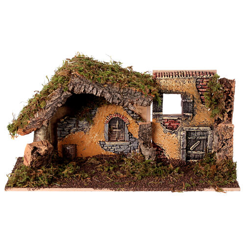 Stajenka 25x50x25 cm, postacie sceny Narodzenia Pańskiego Moranduzzo, ruiny domu z gipsu, szopka 10 cm 7