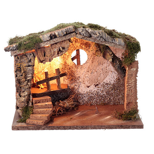 Stable with straw and moss for 8 cm Nativity Scene, 25x30x20 cm 1