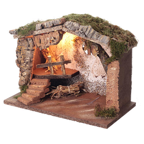 Stable with straw and moss for 8 cm Nativity Scene, 25x30x20 cm 2