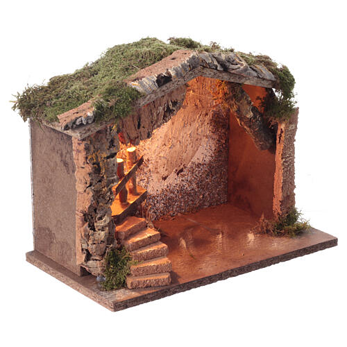 Stable with straw and moss for 8 cm Nativity Scene, 25x30x20 cm 3