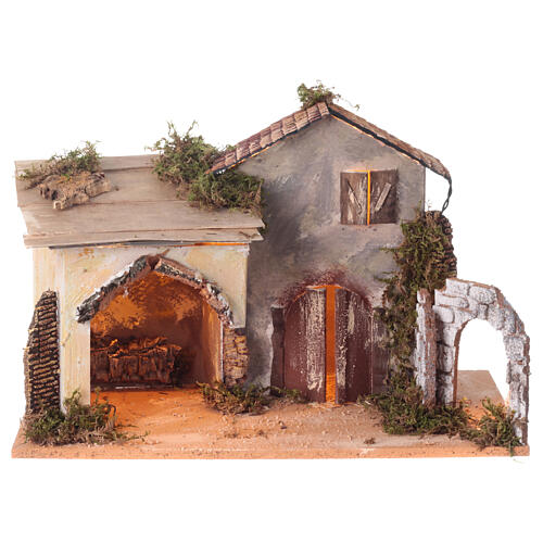 Stall mit Vordach und Moos, für 8-cm-Krippe – 30 × 50 × 25 cm 5