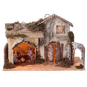 Wooden stable with moss and straw for 8 cm Nativity Scene, 30x50x25 cm