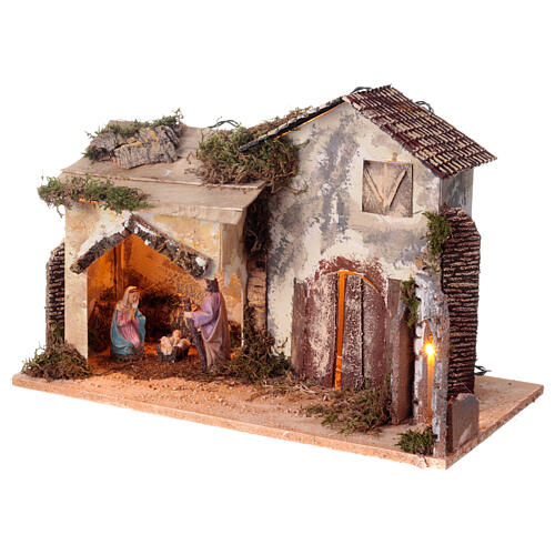 Wooden stable with moss and straw for 8 cm Nativity Scene, 30x50x25 cm 2