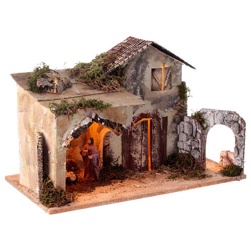 Wooden stable with moss and straw for 8 cm Nativity Scene, 30x50x25 cm 3