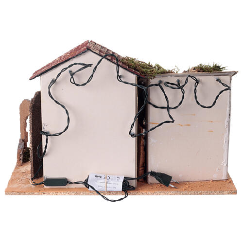 Wooden stable with moss and straw for 8 cm Nativity Scene, 30x50x25 cm 4