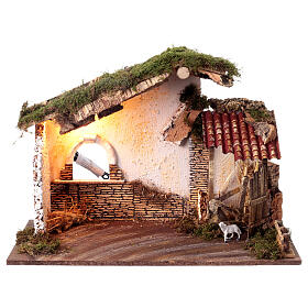Ruined stable with sheep for 10 cm Nativity Scene, 40x60x30 cm
