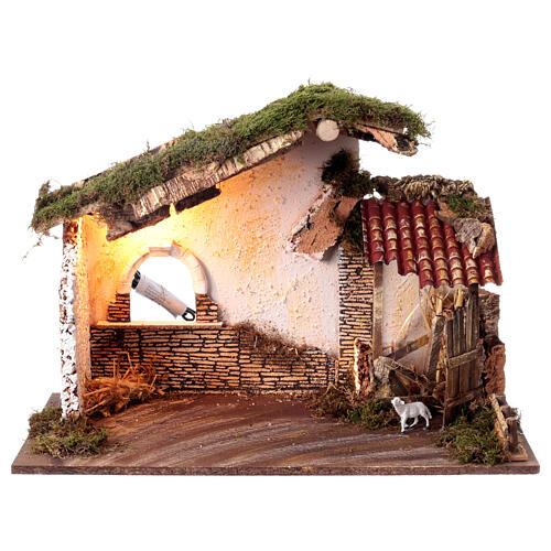 Ruined stable with sheep for 10 cm Nativity Scene, 40x60x30 cm 1