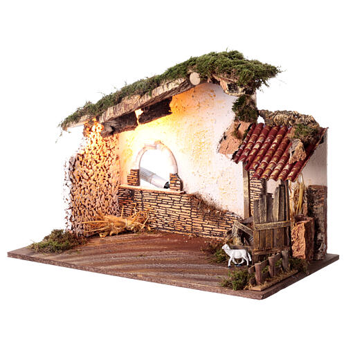 Ruined stable with sheep for 10 cm Nativity Scene, 40x60x30 cm 2