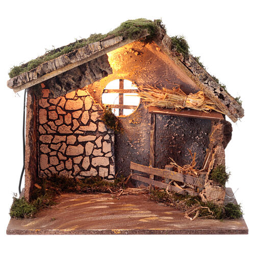 Illuminated stone stable for 15 cm Nativity Scene, 40x45x25 cm 1