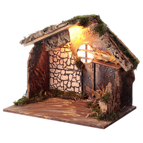 Illuminated stone stable for 15 cm Nativity Scene, 40x45x25 cm 2