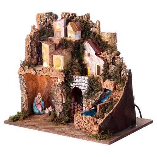 Village crèche lumières chute d'eau avec pompe 40x45x30 cm pour santons 10 cm 2