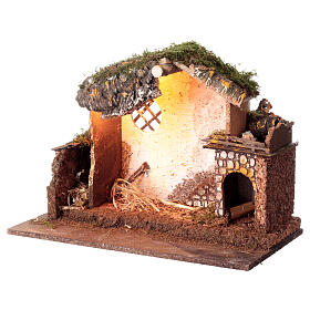 Stable with light and firewood for 10 cm Nativity Scene, 30x50x30 cm