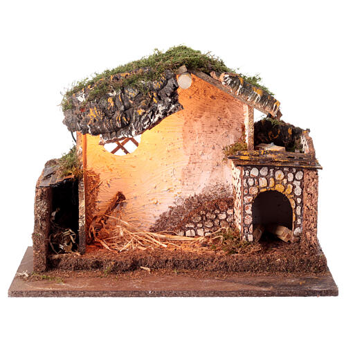 Stable with light and firewood for 10 cm Nativity Scene, 30x50x30 cm 1