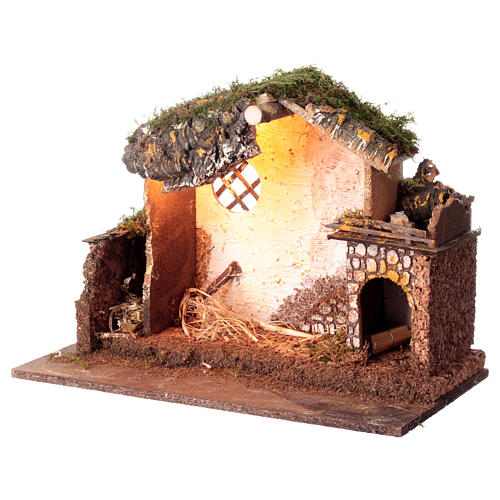 Stable with light and firewood for 10 cm Nativity Scene, 30x50x30 cm 2