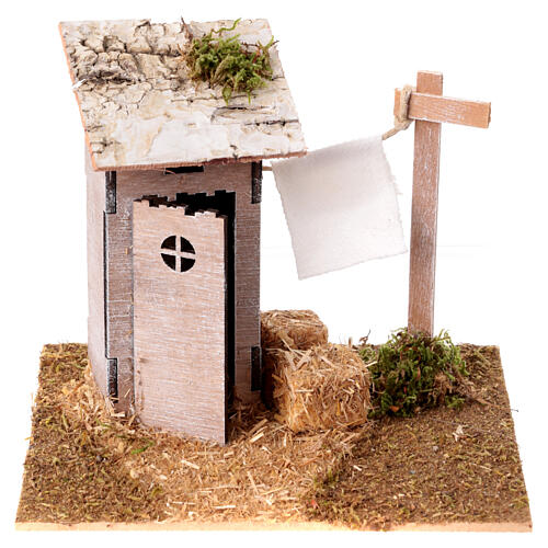 Latrina con panni stesi 15x15x15 cm presepe 6 cm 1