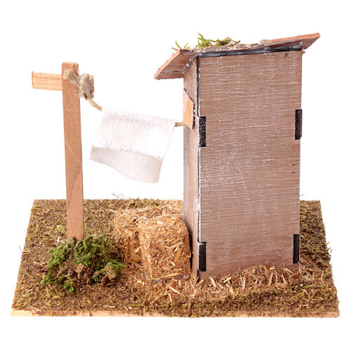 Latrina con panni stesi 15x15x15 cm presepe 6 cm 4