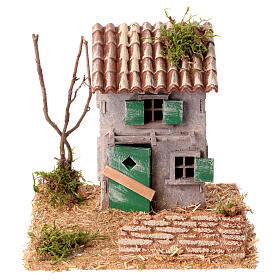 Rustic house for 4 cm Nativity Scene, wood, 15x15x15 cm