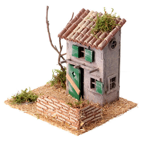 Rustic house for 4 cm Nativity Scene, wood, 15x15x15 cm 2