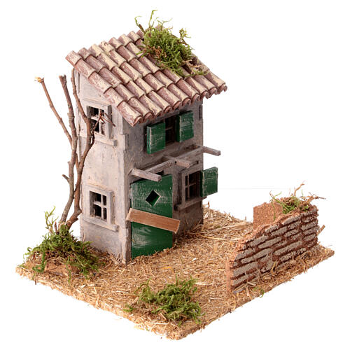 Rustic house for 4 cm Nativity Scene, wood, 15x15x15 cm 3