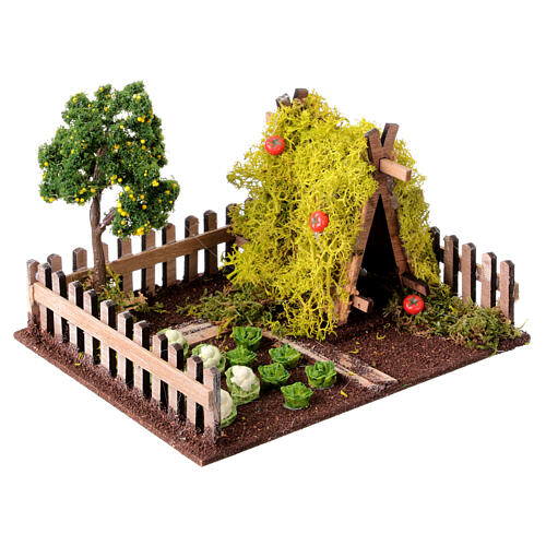 Lush vegetable garden fenced 15x20x15 cm nativity scene 8 cm 3