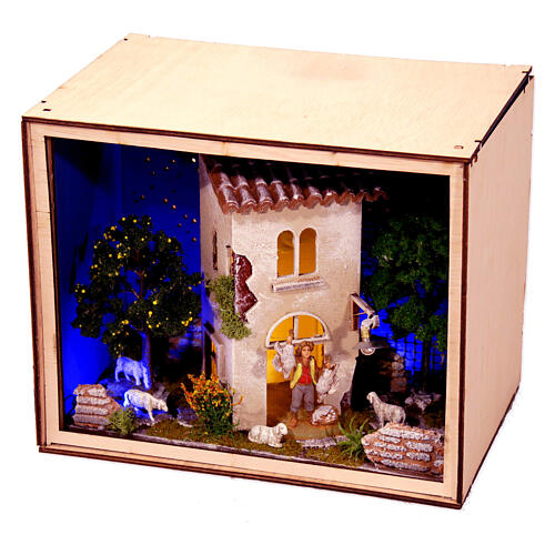 Nativity Box of 20x25x20 cm, shepherd with house and garden, for 6.5 cm Nativity Scene 4