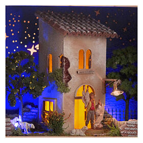 Nativity Box scène berger maisonnette et jardin 20x25x20 cm pour crèche de 6,5 cm