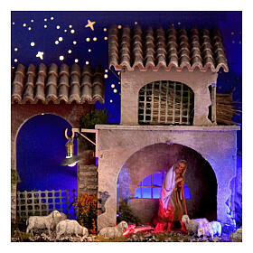 Nativity Box, Hirte mit Schafherde vor Bauernhaus, mit 6,5 cm Krippenfiguren von Moranduzzo, 20x25x20 cm