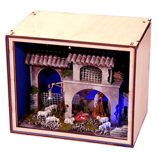 Nativity Box of 20x25x20 cm, shepherd under a porch with his flock, for 6.5 cm Nativity Scene 4