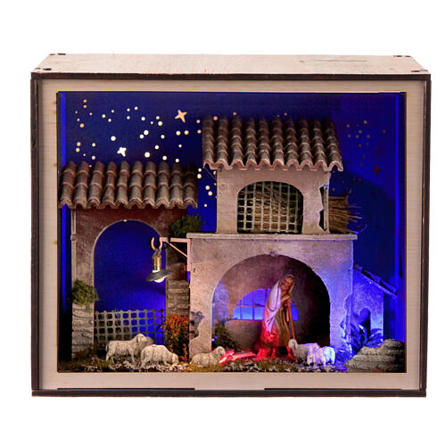 Nativity Box pastore con gregge casetta 20x25x20cm presepe 6,5 cm 1