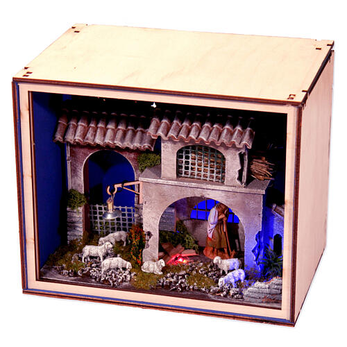 Nativity Box pastore con gregge casetta 20x25x20cm presepe 6,5 cm 4