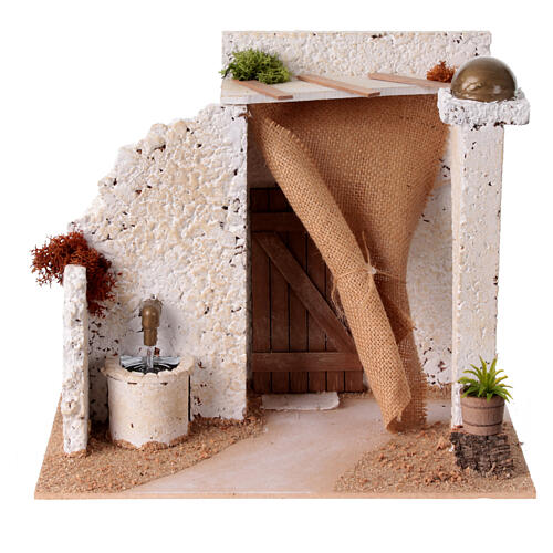Fountain with Arab courtyard and tent 20x25x20cm nativity scene 10 cm 1