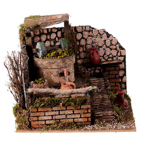 Olive press with water pump for 10 cm Nativity Scene, 25x25x25 cm 1