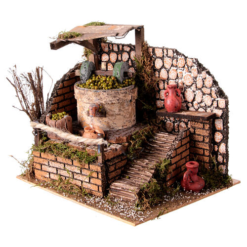 Olive press with water pump for 10 cm Nativity Scene, 25x25x25 cm 3
