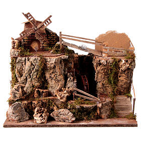 Mountain scene with windmill and watermill for 10-12 cm Nativity Scene, 40x50x35 cm