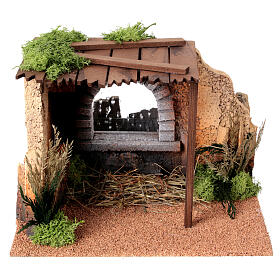 Cabane crèche effet pluie 30x30x25 cm pour santons 14-16 cm