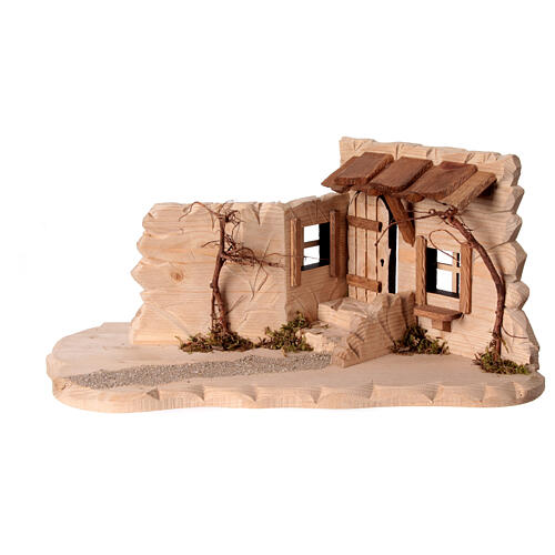 Tavern scene of natural wood for Original Ulrich Nativity Scene of 10 cm, Val Gardena, 20x45x20 cm 1