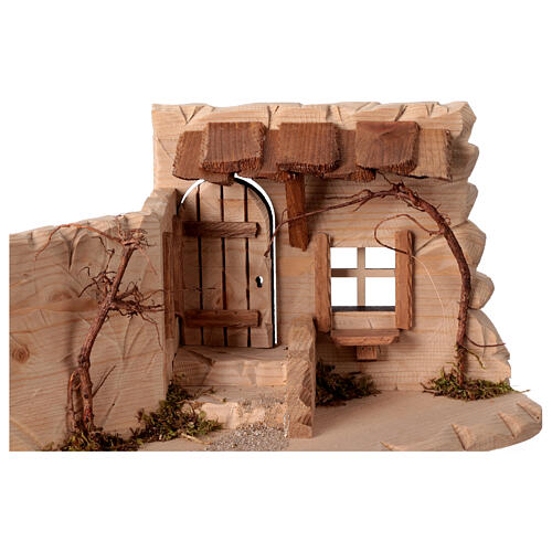 Tavern scene of natural wood for Original Ulrich Nativity Scene of 10 cm, Val Gardena, 20x45x20 cm 2