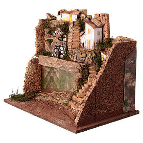 Cave with village and mill por Neapolitan Nativity Scene of 10 cm, 45x30x40 cm