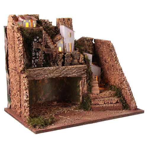 Grota do szopki neapolitańskiej 10 cm, wiatrak i wioska, 45x30x40 cm 3