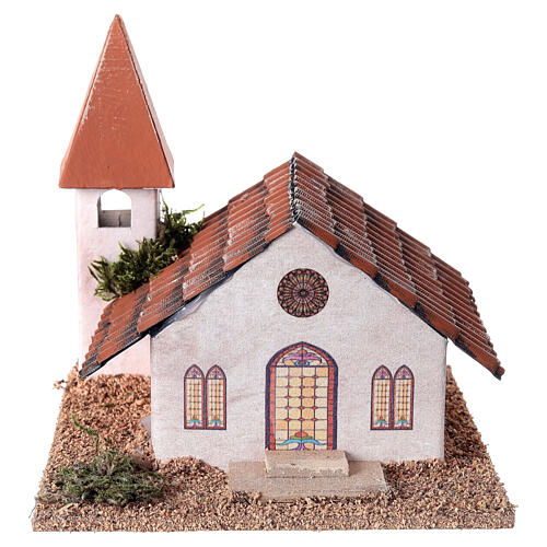 Kirche mit Glockenturm – 12 × 12 × 12 cm – Krippenzubehör 1