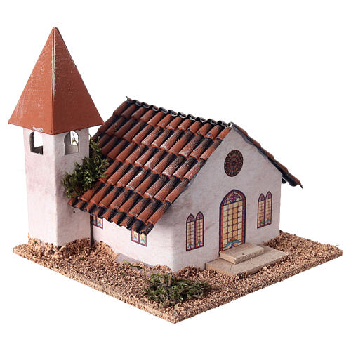 Kirche mit Glockenturm – 12 × 12 × 12 cm – Krippenzubehör 3